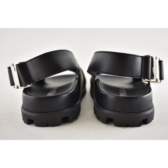 Prada Montana Nastro Criss Cross Strap Buckle Green Black Logo Flat Sandal 35.5 - Picture 13 of 16